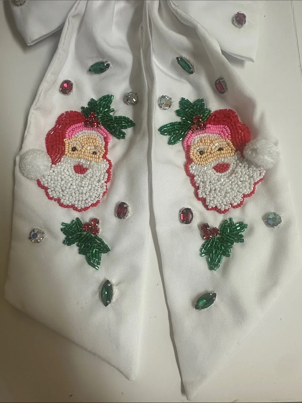 Holiday Santa Bow Hair Accessory - White with Multicolor Embellishments